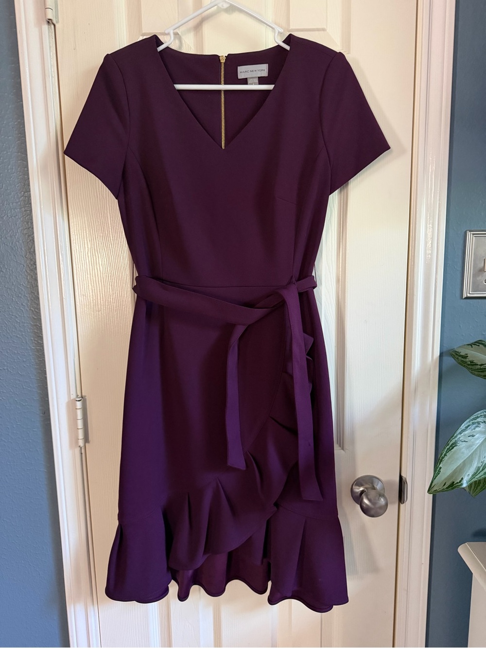 Marc New York Plum V-Neck Tie-Waist Midi Dress